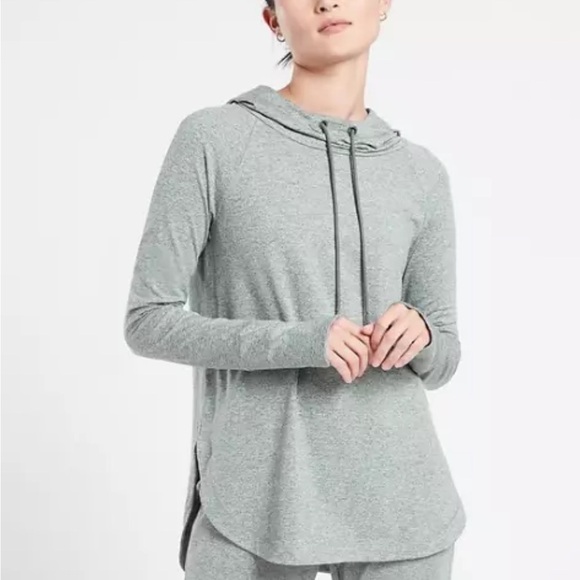ATHLETA Uptempo Marled Green Stretch Pullover Long Sleeve Hoodie Sweatshirt Top - Picture 1 of 9
